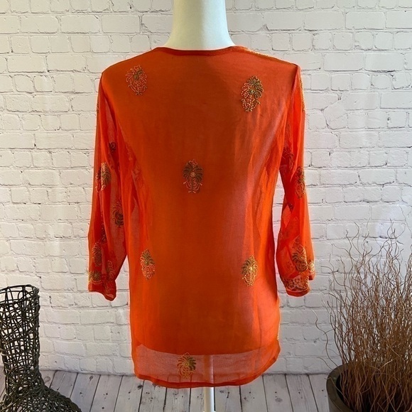 bright and Sheer Peasant Style Pullover Blouse M - Picture 2 of 2